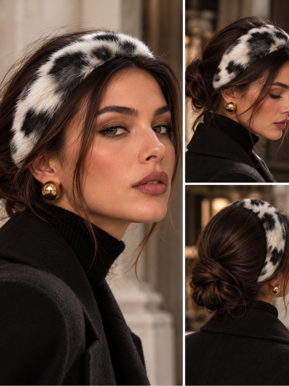 Faux Fur Leopard Headband - Black & White